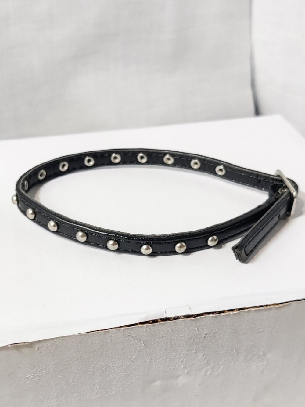 Studded Black Leather Bracelet that Buckles